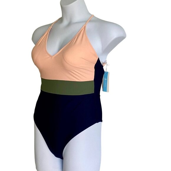 Cupshe Triple Color Block V Neck One Piece Swimsuit Cross Back Medium NE… - Picture 3 of 10
